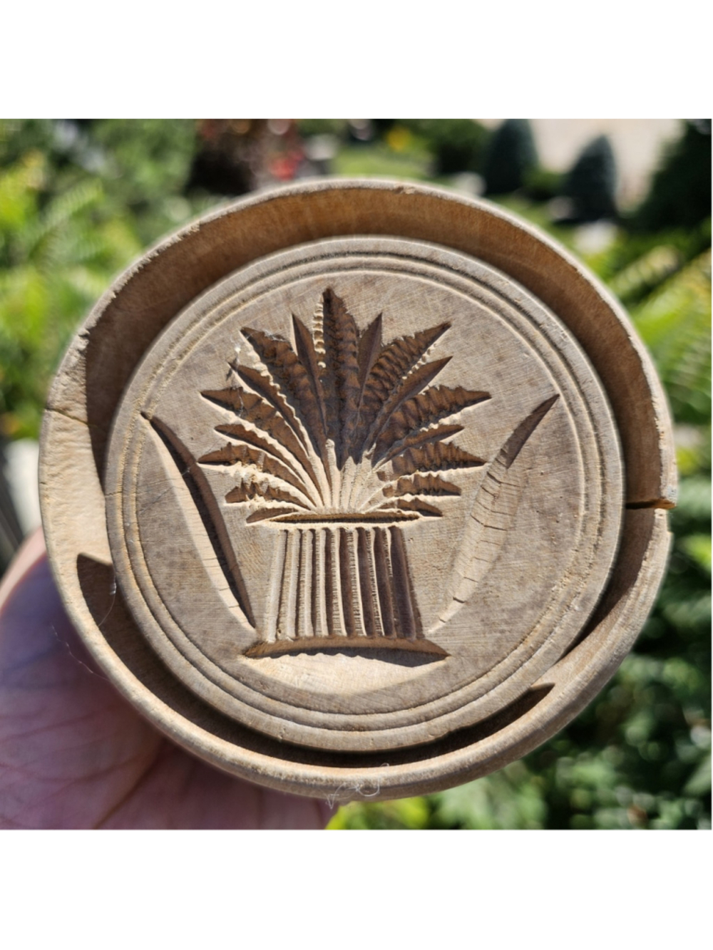Antique Wooden Butter Mold Press Stamp Wheat Sheaf Primitive Kitchen Decor
